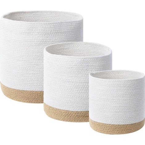 Set di 3 portabiancheria in cotone intrecciato di juta bianco e beige Bassima
