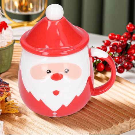 Mug de Noël en céramique 450ml avec couvercle et cuillère, grande capacité pour thé, lait ou café, idéal pour la maison.