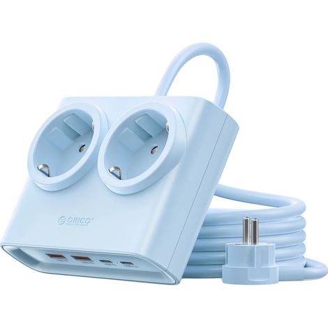Regleta eléctrica, 2 tomas de corriente, 2 puertos USB, 25 W, UE, color azul (1/2)