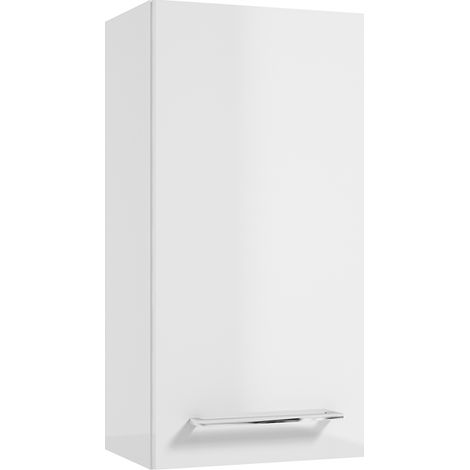Badezimmer Hängeschrank mit Metallgriff in chrom, 22cm tief, in weiß Hochglanz MESSINA-107, B/H/T: ca. 30/60/22 cm (1/3)