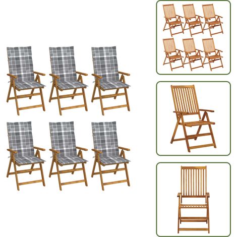 The Living Store Sillas de jardín plegables 6 uds y cojines madera maciza acacia - Sillas de jardín plegables