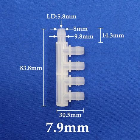 (5 raccords latéraux 7,9 mm, 5 voies - 5 pièces) 5 raccords répartiteurs en polypropylène de qualité alimentaire pour tuyau d'eau et d'air d'aquarium (1/5)