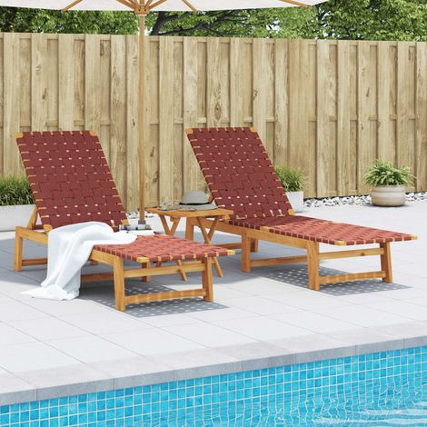 Sonnenliegen 2 Stk. mit Tisch Rot Massivholz Akazie