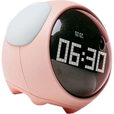 Réveil numérique multifonction LED rose en forme de chien mignon avec veilleuse à activation vocale (1/5)