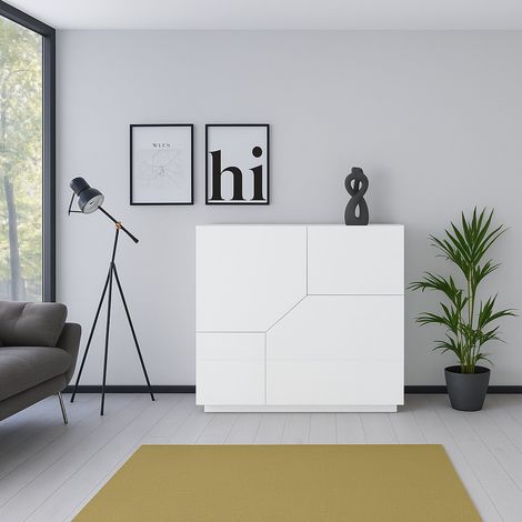 Dmora - Kommode Dceesa, Küchen-Sideboard mit 2 geometrischen Türen, Wohnzimmer-Buffet, Küchen-Sideboard, 100% Made in Italy, cm 79x43h86, glänzend weiß (1/5)