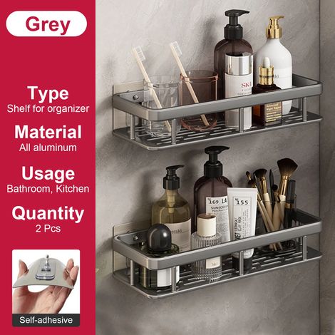 (2 pièces grises) Étagère de salle de bain sans perçage, fixation murale, porte-bouteilles de shampoing, étagère d'angle de douche, étagère de rangement pour toilettes, accessoires de salle de bain et (1/5)