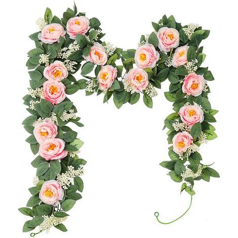 Lot de 2 Rosiers Artificiels Grimpants Roses, 4,0 mètres - Longues Fausses Plantes Grimpantes, Décoration Extérieure et Intérieure (1/5)