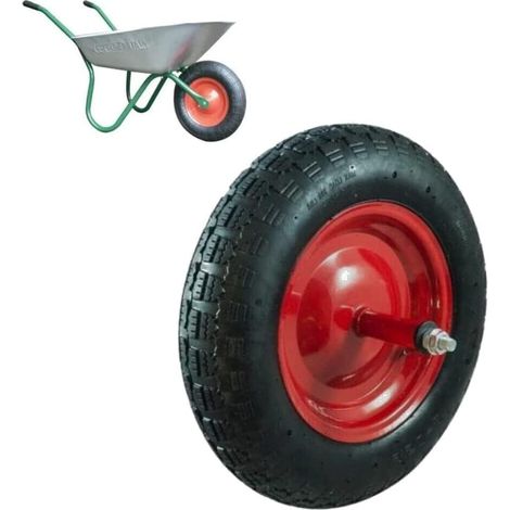 Roue pneumatique complète 3.50-8 (2pr) Rechange Brouette Modèle Vespa AXE Long 155mm Caoutchouc Tasselé (1/2)