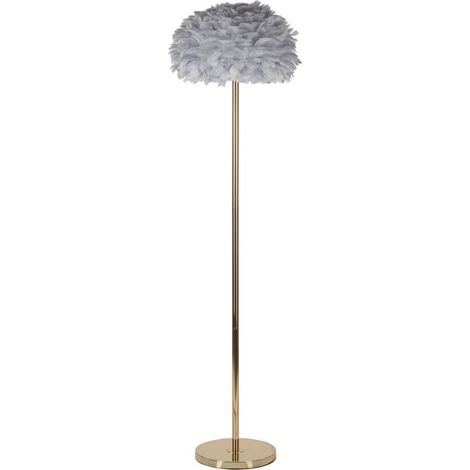 Lampada da terra Feathers Slim grigia e oro in metallo con paralume in tessuto