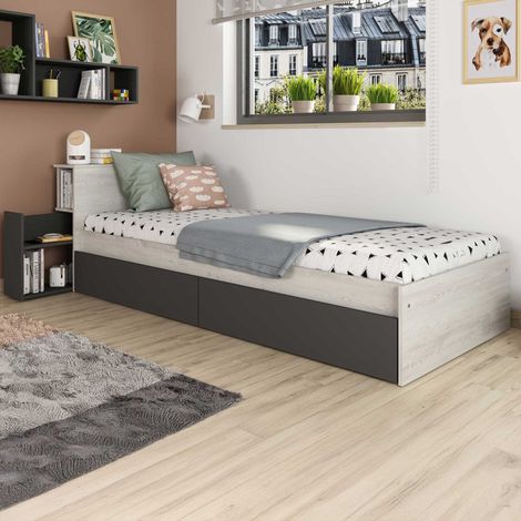 Lit simple Kazim 90x200 avec espaces de rangement - gris (1/3)