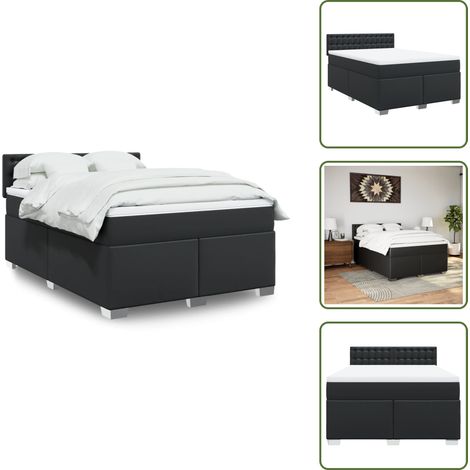 Boxspringbett mit Matratze Schwarz 140x190 cm Kunstleder - Boxspringbett - Bettsofa - Doppelbett - Gästebett - Schlafsystem (1/5)