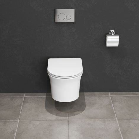 AICA Bathroom Rimless Wall Hung Toilet Modern UF Slim Soft Close Seat Round Pan Ceramic WC White (1/5)
