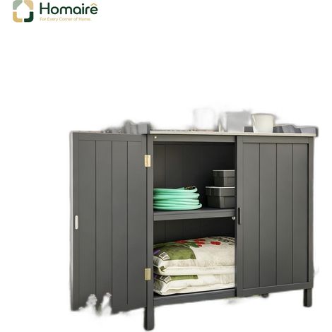 Aufbewahrungsschrank aus Metall und grauem Holz, Maße 98 x 48 x 95,5 cm HOMAIRE (1/5)