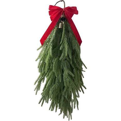 Décoration de Noël artificielle avec guirlande et nœud, couronne de verdure suspendue pour la porte d'entrée ou la cheminée (1/2)