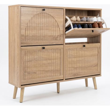 CASABEL Meuble à Chaussures 4 Abattants, 24 Paires, Bois clair (1/5)