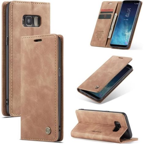 Étui en cuir pour Samsung Galaxy S8, vintage, fermeture magnétique, couleur marron (1/4)