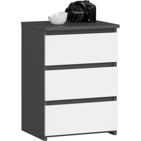 Comodino AKORD CL3 Grigia Grafite 40 cm 3 cassetti inserto frontale Bianco 40x35x57 cm