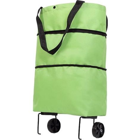 Chariot de courses pliable avec roulettes, chariot à main roulant, grand sac d'épicerie réutilisable (vert) (1/5)