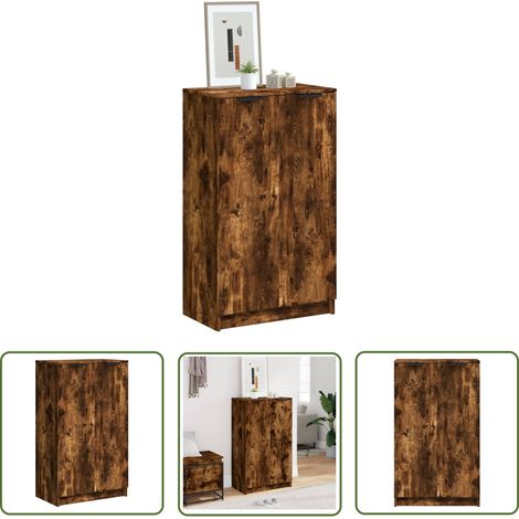 The Living Store Meuble à chaussures Chêne fumé 59x35x100 cm Bois d'ingénierie - Armoire À Chaussures - Meuble Rangement Chaussures - Placard Chaussures - Organisation Chaussures - Étagère Chaussures (1/5)
