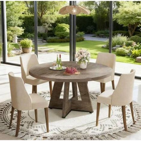 Tavolo da pranzo rotondo in legno ingegnerizzato grigio, diametro 120 cm, per 4 persone (1/5)