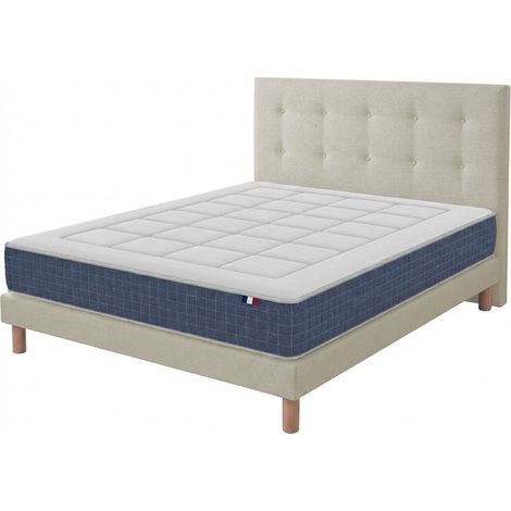 Ensemble matelas ressort H28 cm accueil memoire de forme sommier et tete de lit beige 160 x 200 cm (1/5)