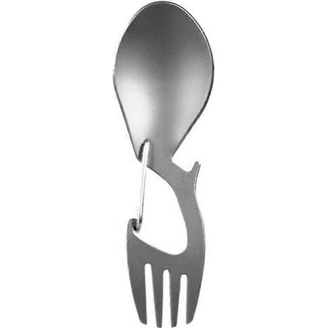 Cuillère-fourchette 3 en 1 en titane pour le camping et les pique-niques, en titane pur ou en acier inoxydable. Cuillère-fourchette ultralégère en titane pur ou en acier inoxydable. (1/4)