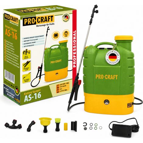 Procraft AS-16 Pulvérisateur à batterie 12 V 16 l 5,5 bar + batterie intégrée 8,0 Ah + chargeur (1/5)