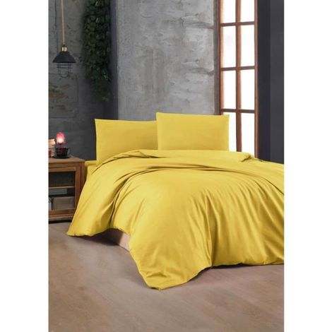 Bettset - 1 Bettbezug 220 x 240 cm + 2 Kopfkissenbezüge 60 x 60 cm - 100% verstärkter Baumwolle - Gelb