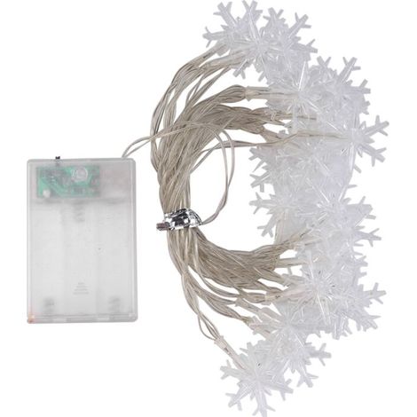 Guirnalda de luces LED con forma de copo de nieve (20 unidades), farolillos LED en forma de bola para decoración de fiestas al aire libre, funciona con pilas. (1/4)