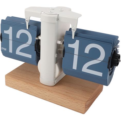 Orologio da scrivania a dondolo, meccanico automatico, 12 ore, AM/PM, base in legno, a batteria, vintage, retrò, digitale, per ufficio domestico, pagina blu -Crezuo