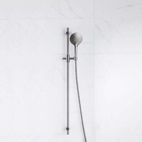 FugaFlow Eccelente Ensemble barre de glissement avec douchette ronde, flexible de douche métallique PVD Gunmetal brossé