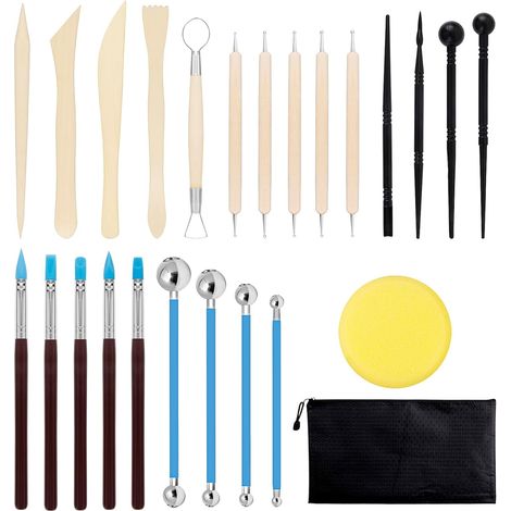 Lot de 25 outils de modelage en argile pour fondant, outil de poterie, outil de gaufrage, outil de sculpture, argile, séchage à l'air, kit d'outils de modelage pour enfants, adultes, débutants (1/5)