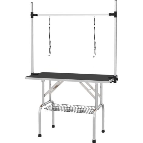 CHICFURN Mesa de peluquería para perros 107x60x170 cm metal negro plegable ajustable (1/5)