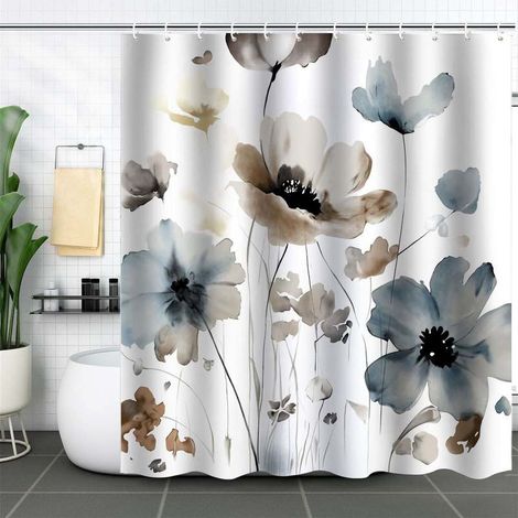 Cortina de ducha estampada de poliéster impermeable (incluye 12 ganchos), no requiere taladrar, 120 x 180 cm, color (1/5)