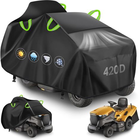 Cover for Ride-On Mower, 72 x 137 x 116 cm, 420D PVC Waterproof Universal Tractor Lawnmower Protection Tarpaulin with 4 Reflective Handles, 2 Windproof Buckles and Vents (1/5)