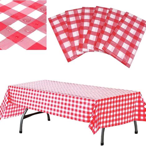 Nappe jetable rectangulaire à carreaux rouges et blancs, imperméable et antitache, pour les fêtes (lot de 6).