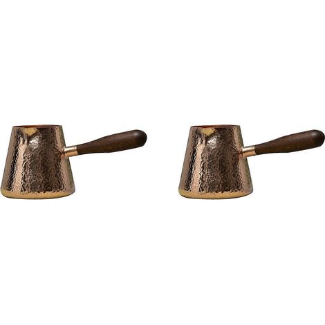 Lot de 2 pichets à lait en cuivre pur de 500 ml avec poignée en bois, style bouilloire, fabrication artisanale Hammer. (1/5)