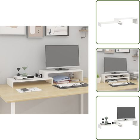 Support écran réglable - vidaXL Support de moniteur Blanc (52-101)x22x14 cm Bois de pin solide - Support écran bois pin (1/5)