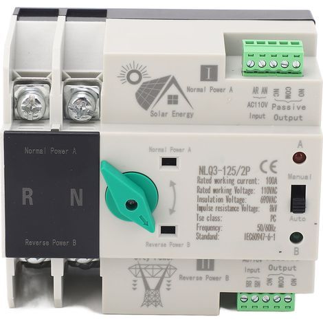 Commutateur de transfert automatique à double puissance, Type d'onduleur PV, commutation en milliseconde, 2P 110V 63A, changement de Circuit (1/5)