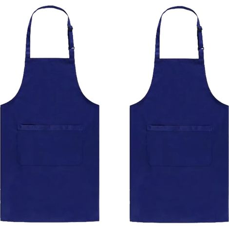 Lot de 2 tabliers de cuisine ajustables, imperméables et dotés de 2 poches, pour femmes et hommes (chefs), bleus. (1/5)
