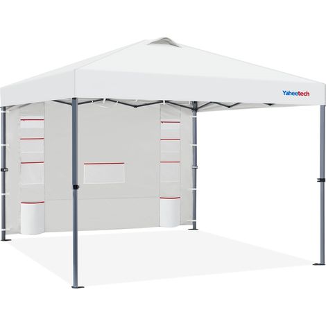 Homevive 2.5x2.5M Carpa Pop-Up con Botón Central con Pared Lateral de 9 Bolsillos de Almacenamiento, Altura Ajustable 1 Bolsa con Ruedas 4 Sacos de Arena para Playa, Patio, Camping y Jardín, Blanco (1/5)