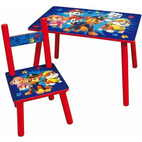 Table rectangulaire et 1 chaise en bois pat' patrouille (1/5)