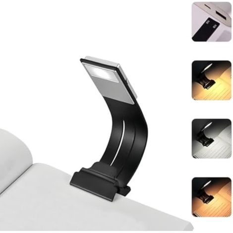 Lampada da lettura a LED, rotazione a 360°, ricarica USB, 3 modalità di illuminazione, colore nero, materiale plastico. (1/5)
