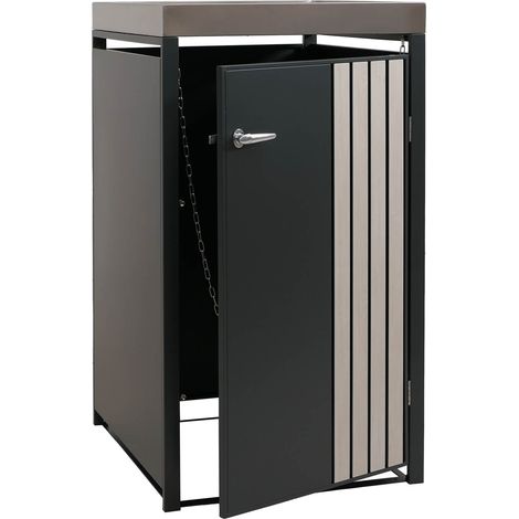 [NEUWERTIG] 1er-Mülltonnenverkleidung HHG-362, Mülltonnenbox mit Pflanzkasten, Metall 125x68x84cm 35kg anthrazit Holzoptik hell