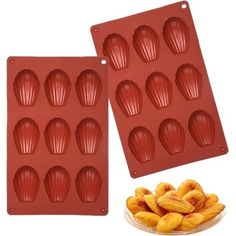 Madeleine Form (2 teilig), 9 Mulden, antihaftbeschichtete Silikon Madeleine Form für Mousse, Schokoladenmuffins und Pudding, 29 x 17 cm, Schwarz (1/5)
