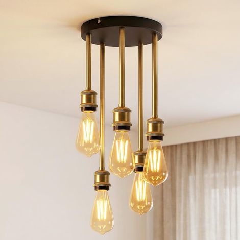 Plafonnier LED 5 Lumières, E27 Lustre Salle à Manger, Suspension Luminaire Socle Noir, Plafonnier Salon, Cuisine, Couloir, Chambre (Sans Ampoules) (1/5)