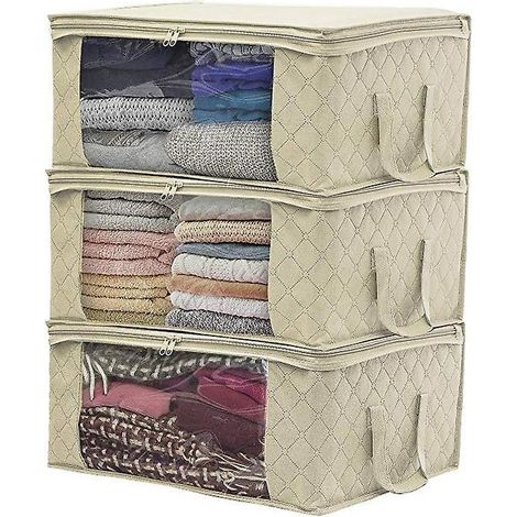 3pcs Gris Sac De Range Boite De Rangement Vetement Pliable Vetement Sous Lit 48 X 35 X 20 Cm Coleur De Bac De Rangement (1/5)
