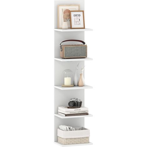 Costway – Étagère murale flottante 5 niveaux – Panneaux en bois épais – Supports métalliques – Dimensions 30 x 21,5 x 129 cm – Pour chambre, salon, salle de bain (1/5)