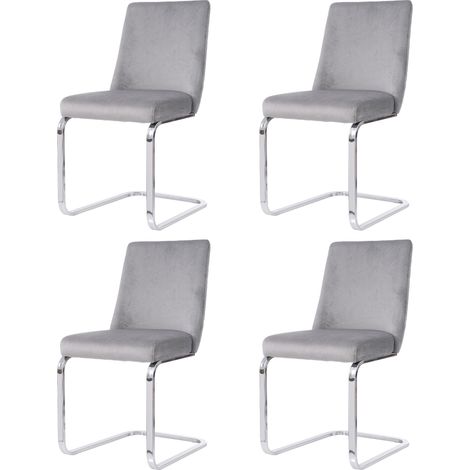 Juego de 4 sillones de terciopelo, tapizados en gris con respaldo en forma de diamante y soporte de metal, ideal para sala de estar, dormitorio, estudio u oficina. (1/5)