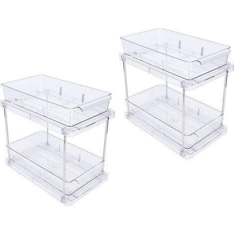 2-stöckiger vertikaler Auszugsschrank-Organizer, multifunktionaler, transparenter Gewürzorganizer zum Ausziehen für Küchenschränke, Tischplatten und Badezimmer (1/5)